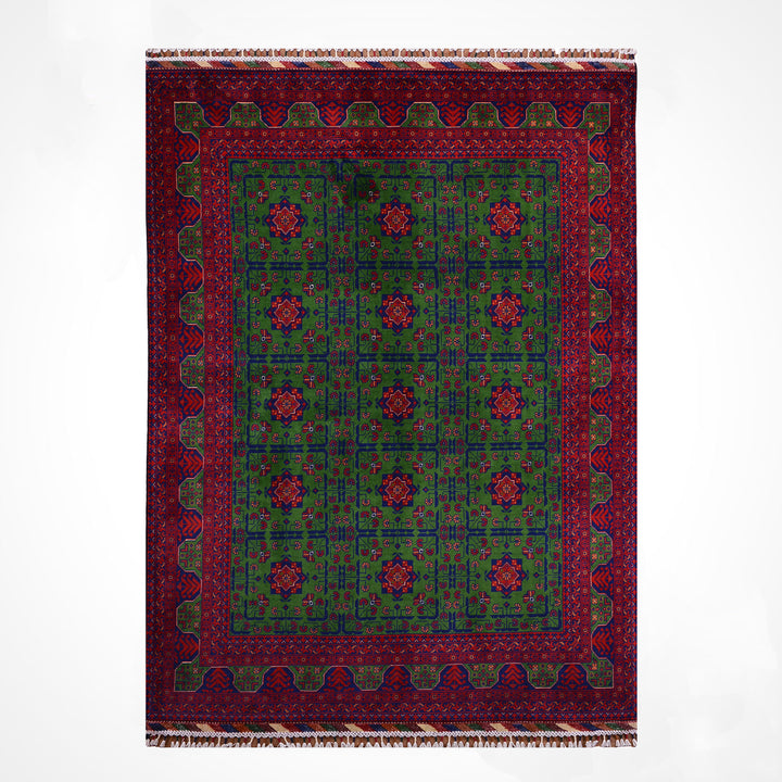 Afgan Halısı Yeşil Hamyap Orijinal El Dokuması Kök Boya Yün 167x235 3.92 Metrekare - 5x7 ft