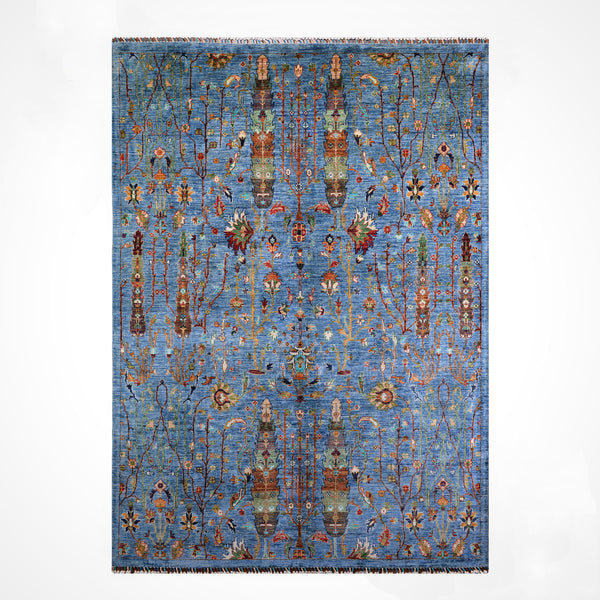 Hayat Ağacı Orijinal El Dokuması Mavi Kök Boya Yün Halı 211x290 6.12 Metrekare - 7x10 ft