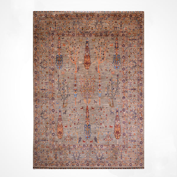 Hayat Ağacı Orijinal El Dokuması Bej Kök Boya Yün Halı 252x324 8.16 Metrekare - 8x11 ft