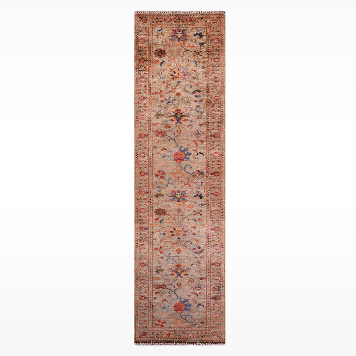 Sultani Binbirgece Uzun Yolluk Orijinal El Dokuması Bej Kök Boya Yün Halı 0.79x386 Metrekare - 3x12 ft