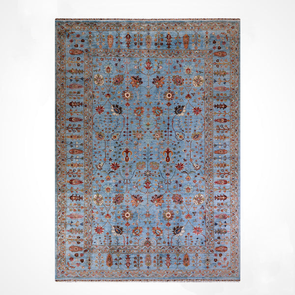 Sultani Çiçekli Orijinal El Dokuması Mavi Kök Boya Yün Halı 269x352 9.47 Metrekare - 9x12 ft
