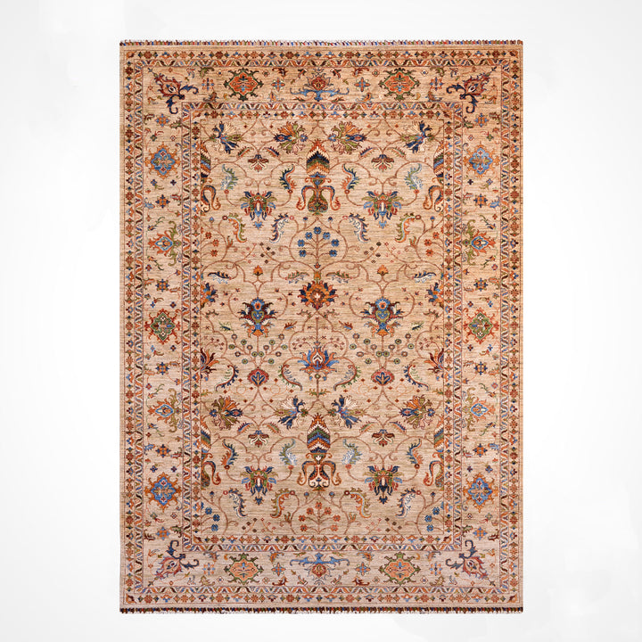 Sultani Binbirgece Orijinal El Dokuması Bej Kök Boya Yün Halı 209x308 6.44 Metrekare - 7x10 ft