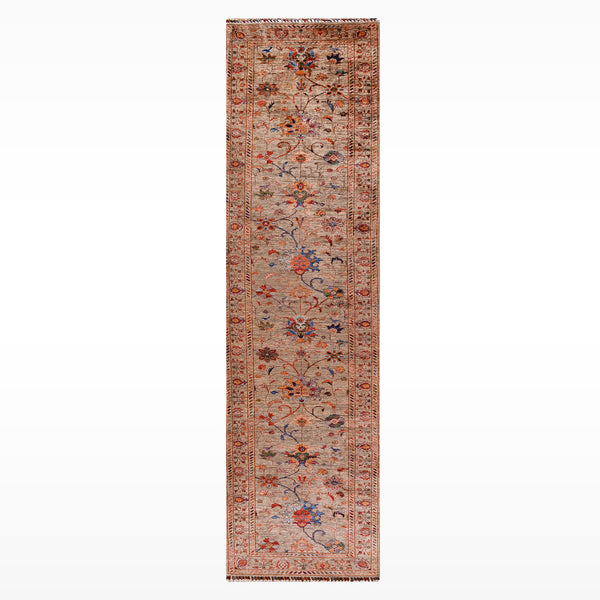 Sultani Binbirgece Uzun Yolluk Orijinal El Dokuması Bej Kök Boya Yün Halı 0.78x391 3.05 Metrekare - 3x13 ft