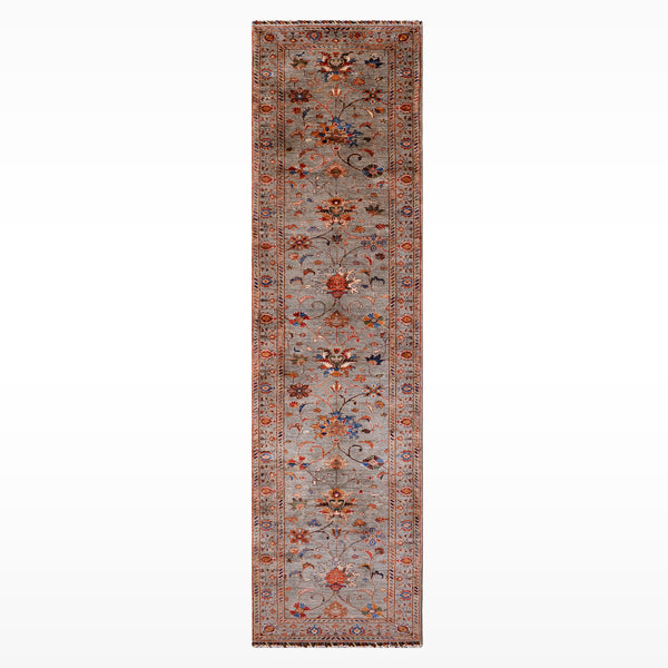 Sultani Binbirgece Yolluk Orijinal El Dokuması Gri Kök Boya Yün Halı 0.77x402 3.10 Metrekare - 3x13 ft