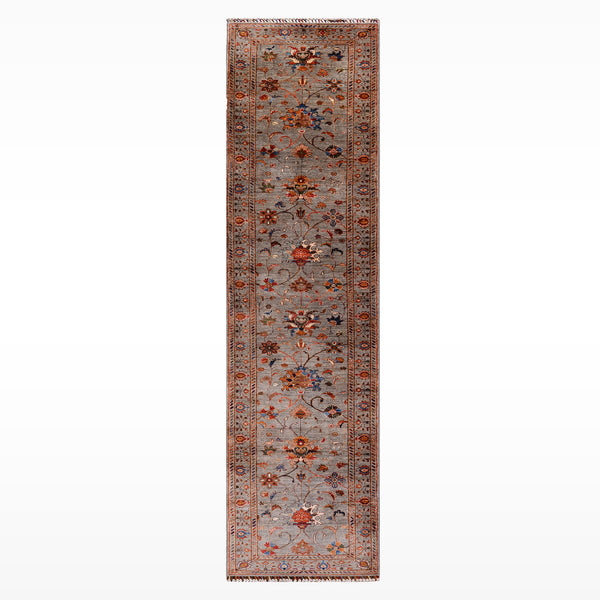 Sultani Binbirgece Uzun Yolluk Orijinal El Dokuması Gri Kök Boya Yün Halı 0.79x404 3.19 Metrekare - 3x13 ft