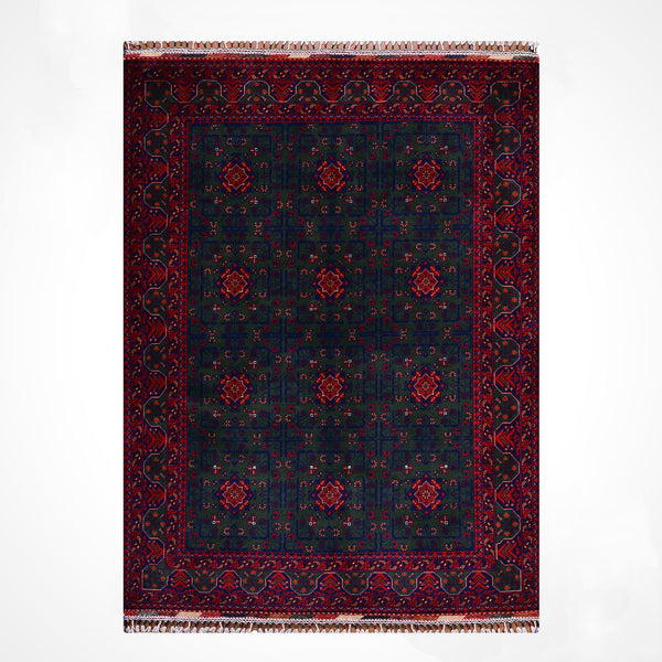 Afgan Halısı Yeşil Hamyap Orijinal El Dokuması Kök Boya Yün 147x196 2.88 Metrekare - 5x6 ft