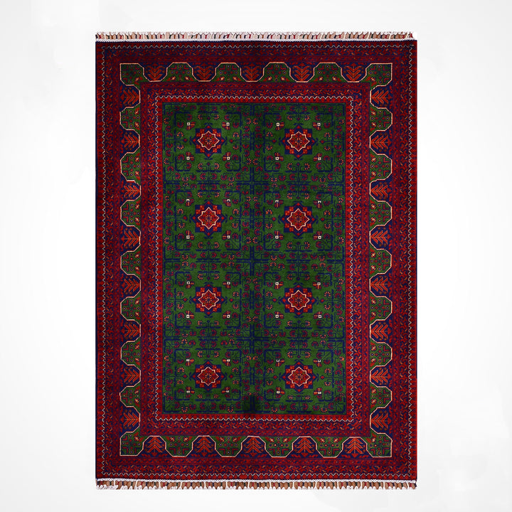 Afgan Halısı Yeşil Hamyap Orijinal El Dokuması Kök Boya Yün 122x177 2.16 Metrekare - 3x5 ft