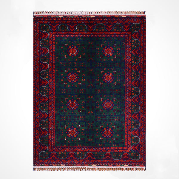 Afgan Halısı Yeşil Hamyap Orijinal El Dokuması Kök Boya Yün 117x176 2.06 Metrekare - 3x5 ft