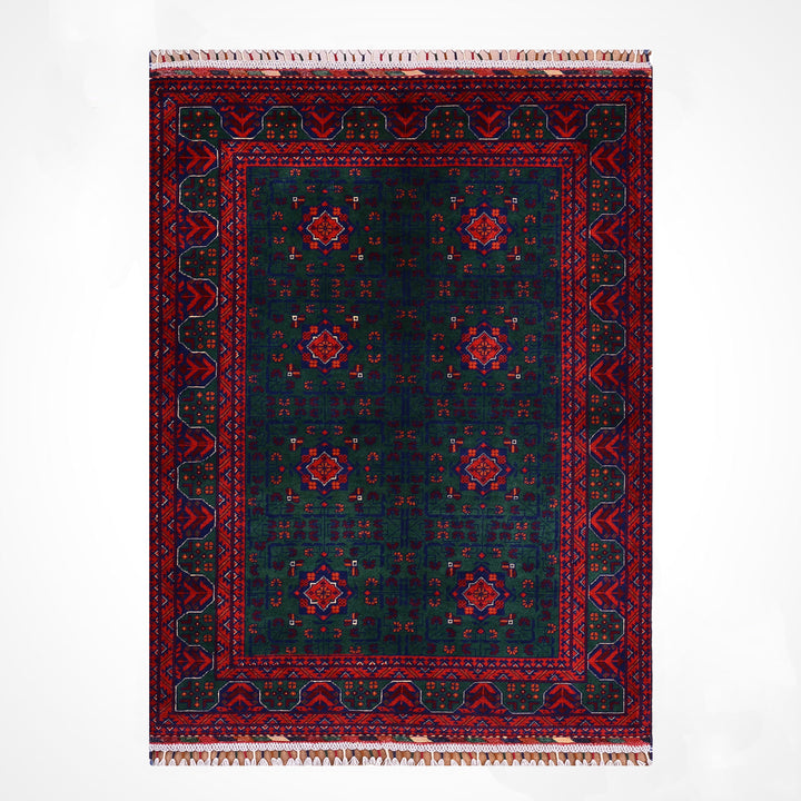Afgan Halısı Yeşil Hamyap Orijinal El Dokuması Kök Boya Yün 117x176 2.06 Metrekare - 3x5 ft