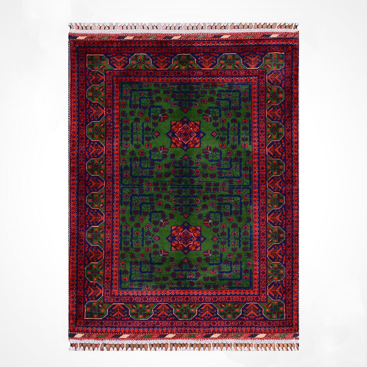 Afgan Halısı Yeşil Hamyap Orijinal El Dokuması Kök Boya Yün 101x148 1.49 Metrekare - 3x5 ft