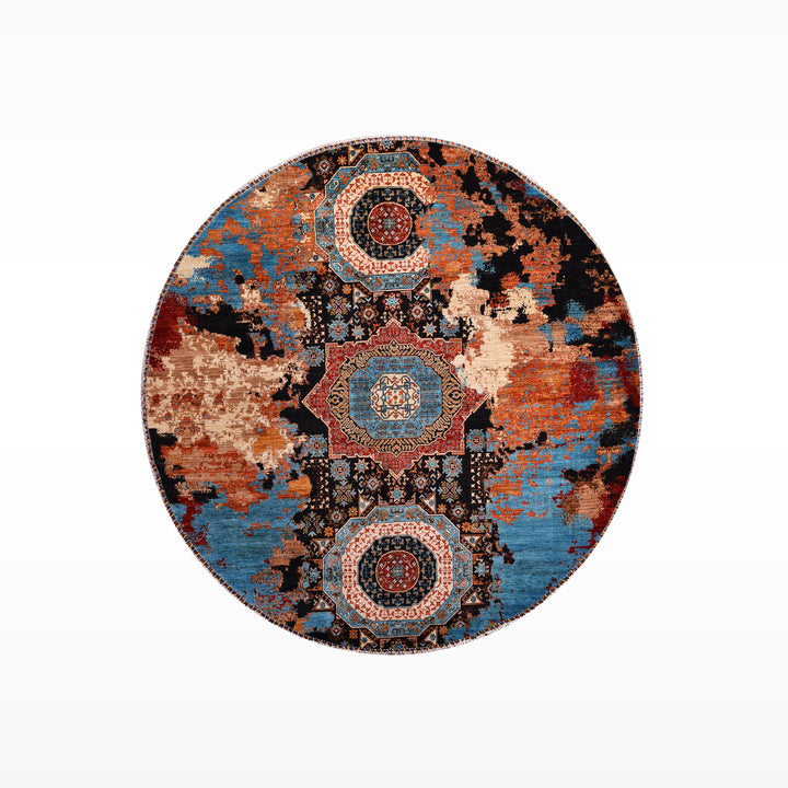 Kırık Memlük Yuvarlak Orijinal El Dokuması Multi Kök Boya Yün Halı 263x271 7.13 Metrekare - 9x9 ft