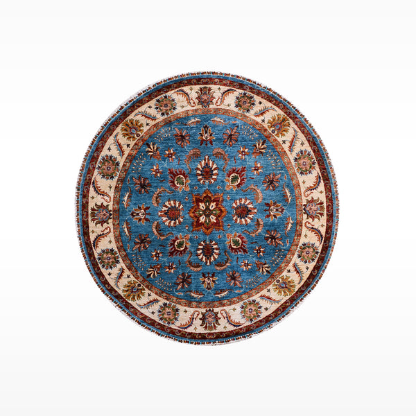 Sultani Binbirgece Yuvarlak Orijinal El Dokuması Mavi Kök Boya Yün Halı 178x181 3.22 Metrekare - 6x6 ft