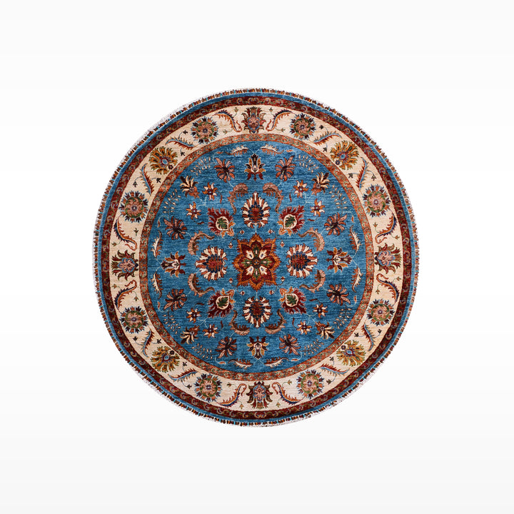 Sultani Binbirgece Yuvarlak Orijinal El Dokuması Mavi Kök Boya Yün Halı 178x181 3.22 Metrekare - 6x6 ft