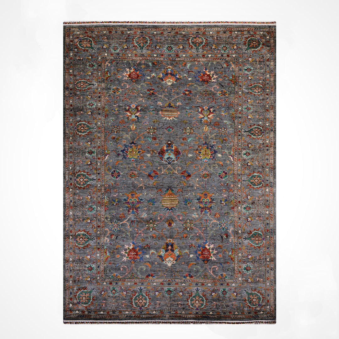 Sultani Binbirgece Orijinal El Dokuması Gri Kök Boya Yün Halı 207x294 6.09 Metrekare - 7x10 ft