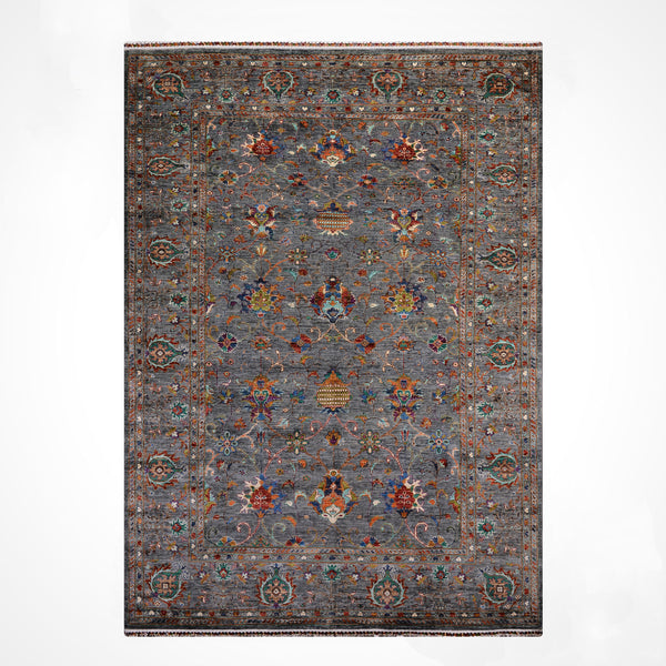 Sultani Binbirgece Orijinal El Dokuması Gri Kök Boya Yün Halı 207x294 6.09 Metrekare - 7x10 ft