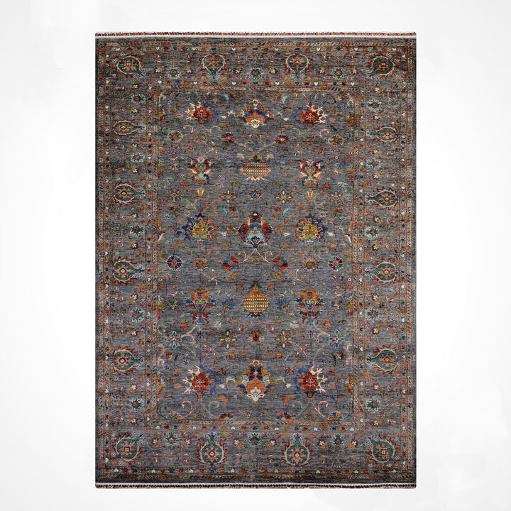 Sultani Binbirgece Orijinal El Dokuması Gri Kök Boya Yün Halı 207x294 6.09 Metrekare - 7x10 ft