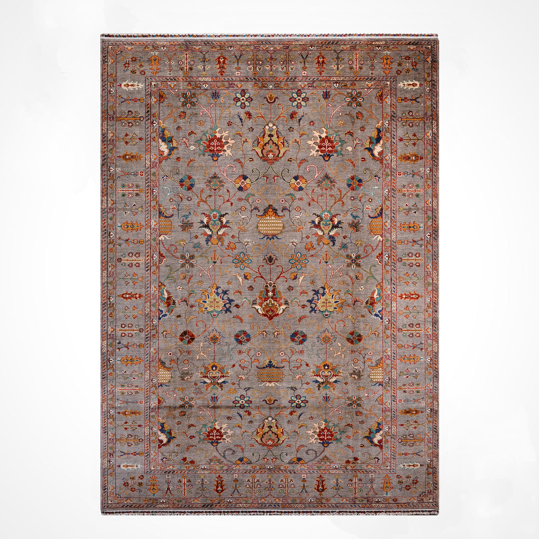 Sultani Binbirgece Orijinal El Dokuması Gri Kök Boya Yün Halı 211x313 6.60 Metrekare - 7x10 ft