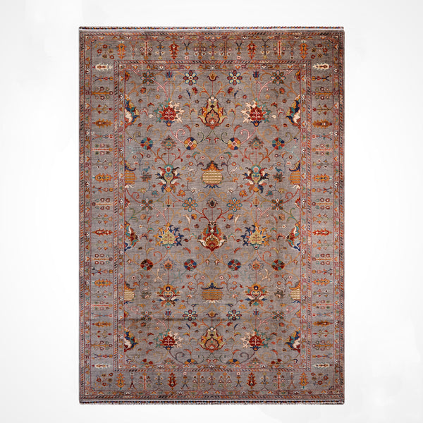 Sultani Binbirgece Orijinal El Dokuması Gri Kök Boya Yün Halı 211x313 6.60 Metrekare - 7x10 ft