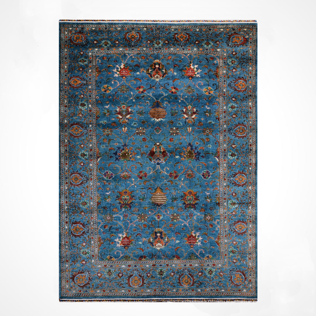 Sultani Binbirgece Orijinal El Dokuması Mavi Kök Boya Yün Halı 208x317 6.59 Metrekare - 7x10 ft