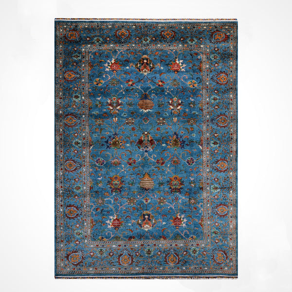 Sultani Binbirgece Orijinal El Dokuması Mavi Kök Boya Yün Halı 208x317 6.59 Metrekare - 7x10 ft