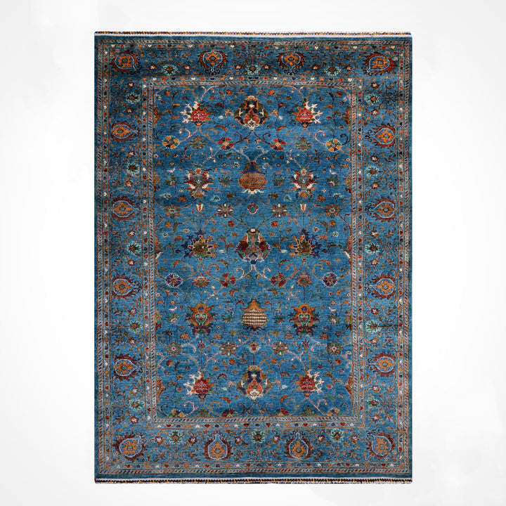 Sultani Binbirgece Orijinal El Dokuması Mavi Kök Boya Yün Halı 208x317 6.59 Metrekare - 7x10 ft