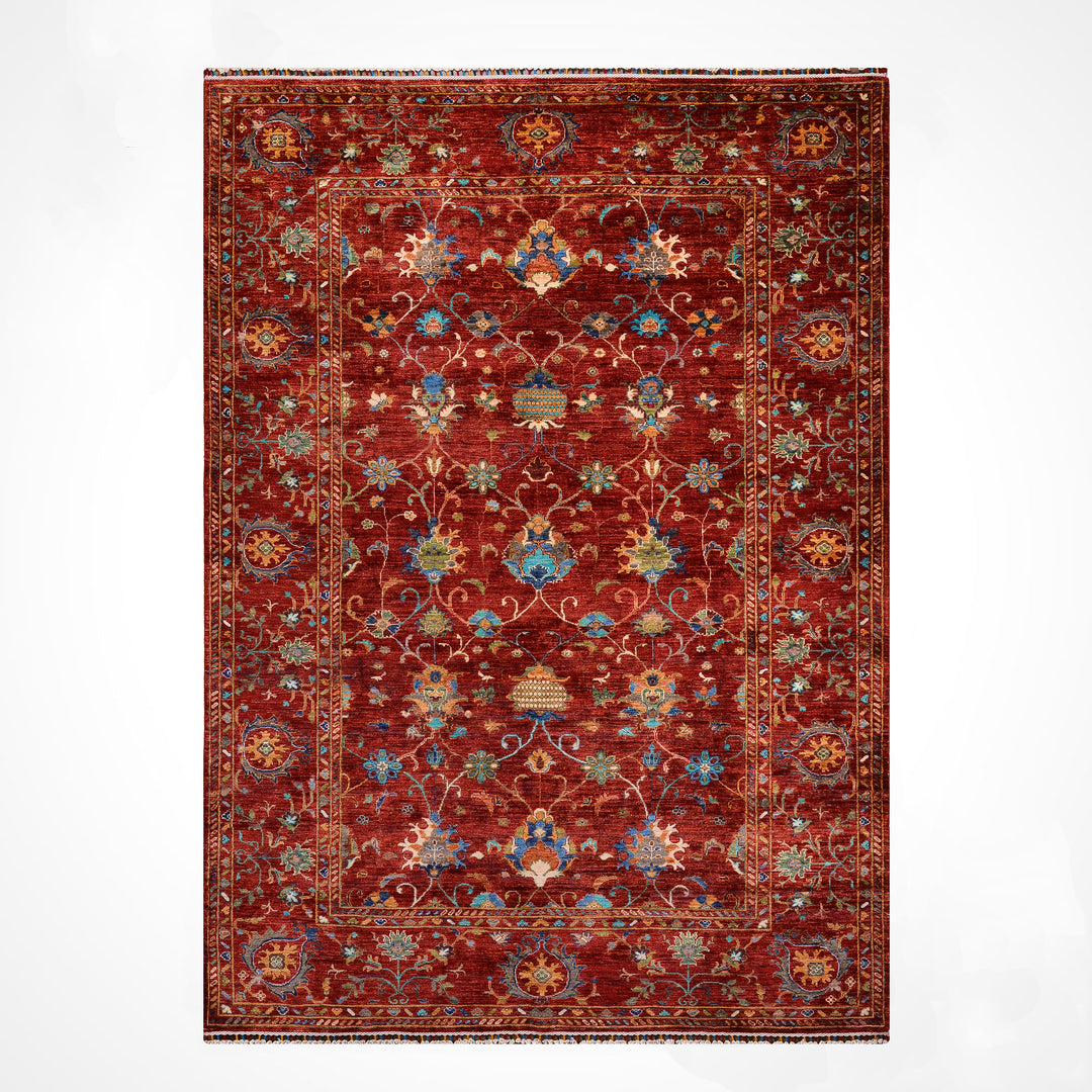 Sultani Binbirgece Orijinal El Dokuması Kırmızı Kök Boya Yün Halı 204x295 6.02 Metrekare - 7x10 ft