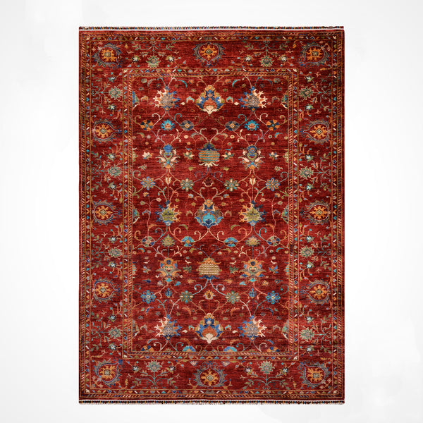 Sultani Binbirgece Orijinal El Dokuması Kırmızı Kök Boya Yün Halı 204x295 6.02 Metrekare - 7x10 ft