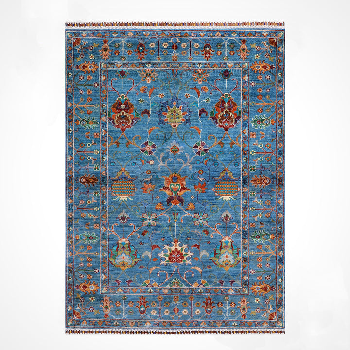 Sultani Binbirgece Orijinal El Dokuması Mavi Kök Boya Yün Halı 152x182 2.77 Metrekare - 5x6 ft