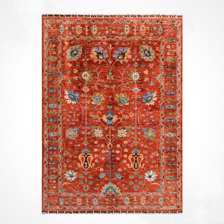Sultani Çiçekli Orijinal El Dokuması Kırmızı Kök Boya Yün Halı 149x202 3.01 Metrekare - 5x6 ft