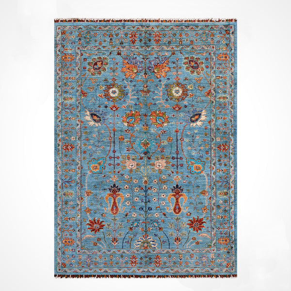 Sultani Çiçekli Orijinal El Dokuması Mavi Kök Boya Yün Halı 152x207 3.15 Metrekare - 5x6 ft