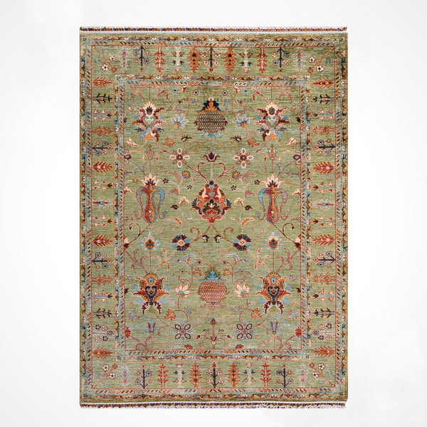 Sultani Binbirgece Orijinal El Dokuması Yeşil Kök Boya Yün Halı 156x212 3.31 Metrekare - 5x6 ft