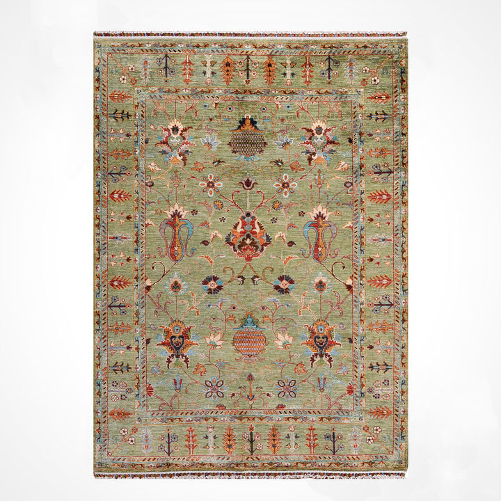 Sultani Binbirgece Orijinal El Dokuması Yeşil Kök Boya Yün Halı 156x212 3.31 Metrekare - 5x6 ft