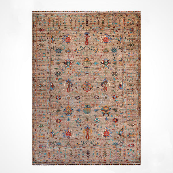 Sultani Binbirgece Orijinal El Dokuması Bej Kök Boya Yün Halı 211x303 6.39 Metrekare - 7x10 ft