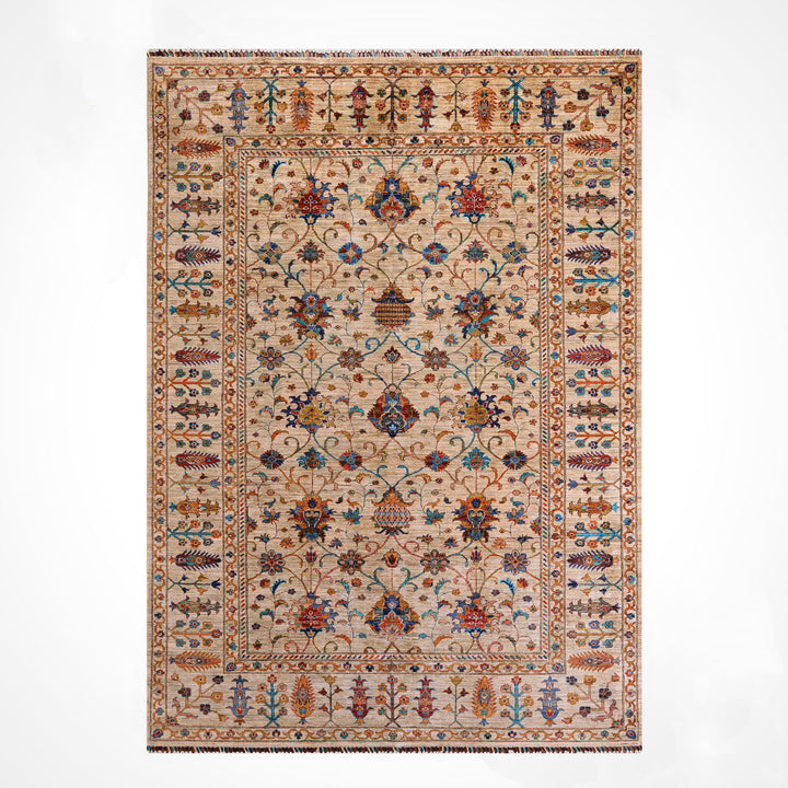Sultani Binbirgece Orijinal El Dokuması Bej Kök Boya Yün Halı 205x307 6.29 Metrekare - 7x10 ft