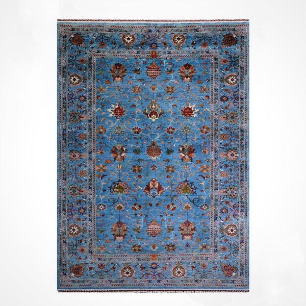 Sultani Binbirgece Orijinal El Dokuması Mavi Kök Boya Yün Halı 203x302 6.13 Metrekare - 7x10 ft