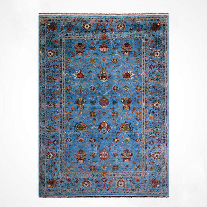 Sultani Binbirgece Orijinal El Dokuması Mavi Kök Boya Yün Halı 203x302 6.13 Metrekare - 7x10 ft