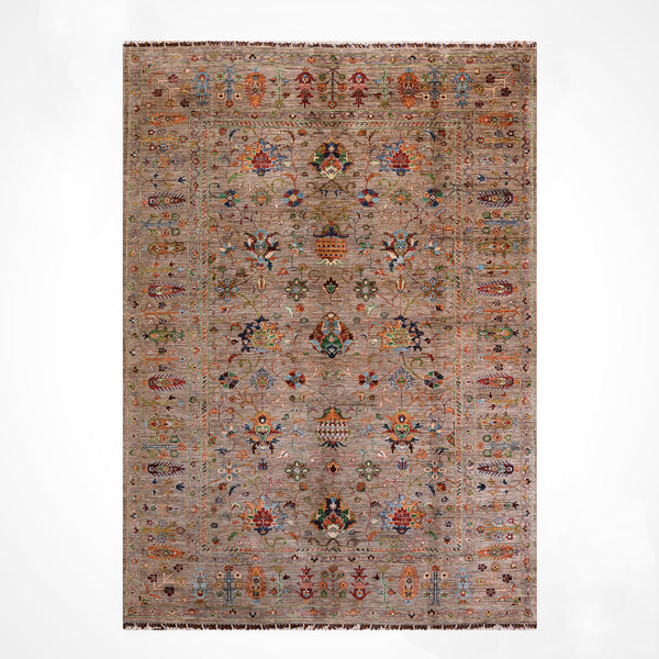 Sultani Binbirgece Orijinal El Dokuması Bej Kök Boya Yün Halı 202x288 5.82 Metrekare - 7x10 ft
