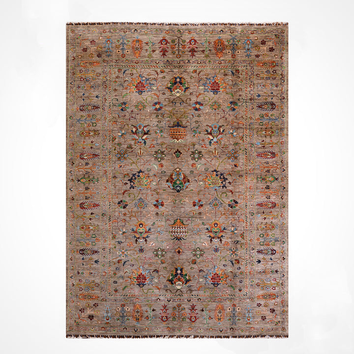 Sultani Binbirgece Orijinal El Dokuması Bej Kök Boya Yün Halı 202x288 5.82 Metrekare - 7x10 ft