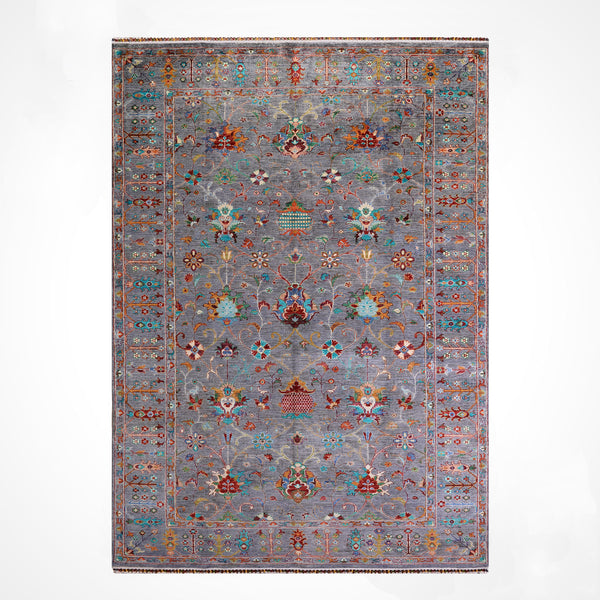 Sultani Binbirgece Orijinal El Dokuması Gri Kök Boya Yün Halı 198x305 6.04 Metrekare - 7x10 ft