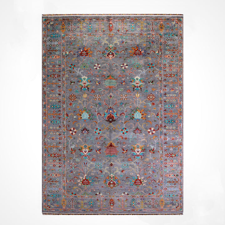 Sultani Binbirgece Orijinal El Dokuması Gri Kök Boya Yün Halı 198x305 6.04 Metrekare - 7x10 ft