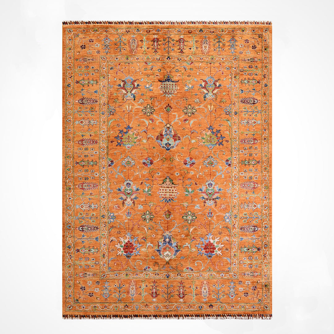 Sultani Binbirgece Orijinal El Dokuması Turuncu Kök Boya Yün Halı 183x256 4.68 Metrekare - 5x8 ft