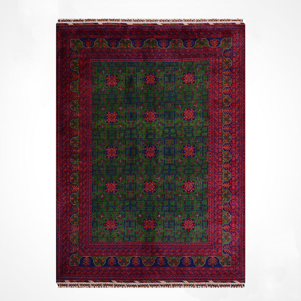 Afgan Halısı Yeşil Hamyap Orijinal El Dokuması Kök Boya Yün 169x236 3.99 Metrekare - 5x7 ft