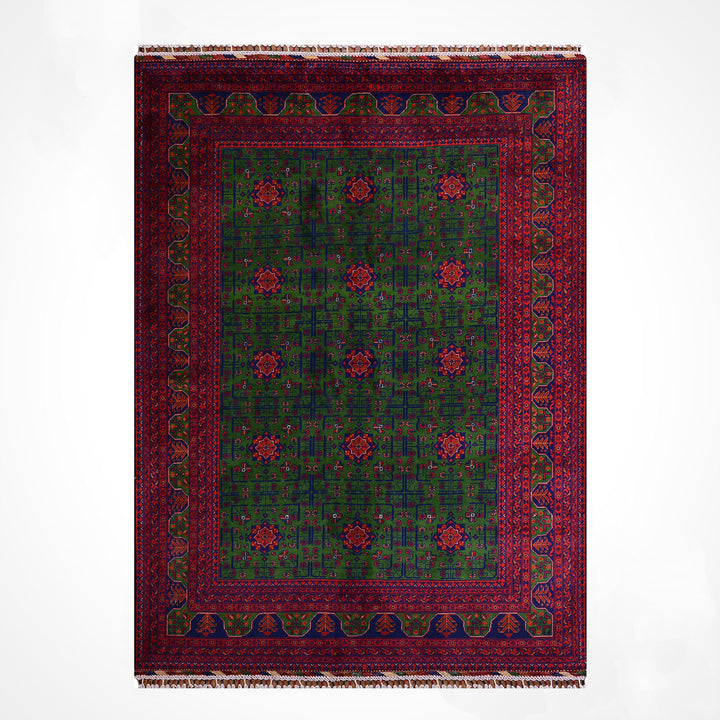 Afgan Halısı Yeşil Hamyap Orijinal El Dokuması Kök Boya Yün 169x236 3.99 Metrekare - 5x7 ft