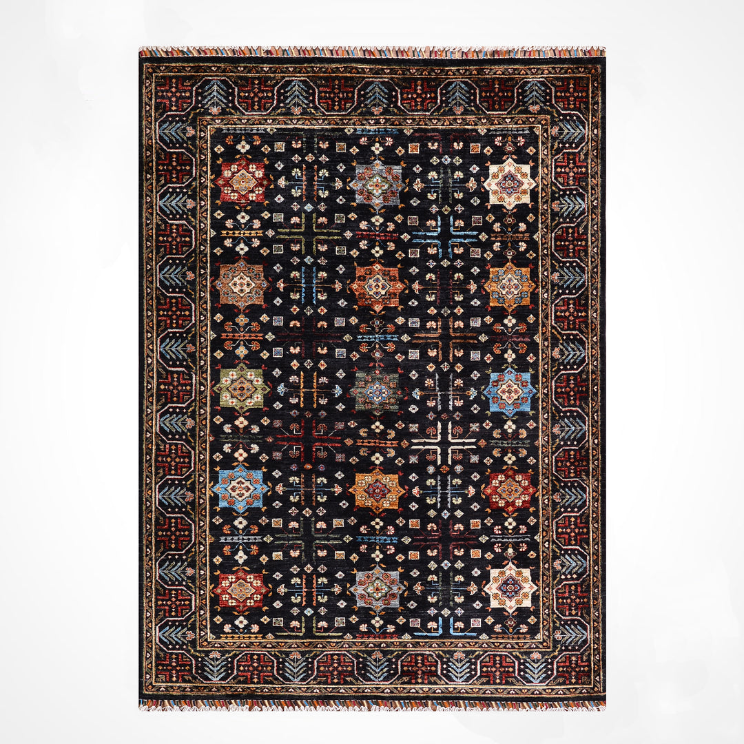 Veziri Bilcik Orijinal El Dokuması Siyah Kök Boya Yün Halı 154x210 3.23 Metrekare - 5x7 ft