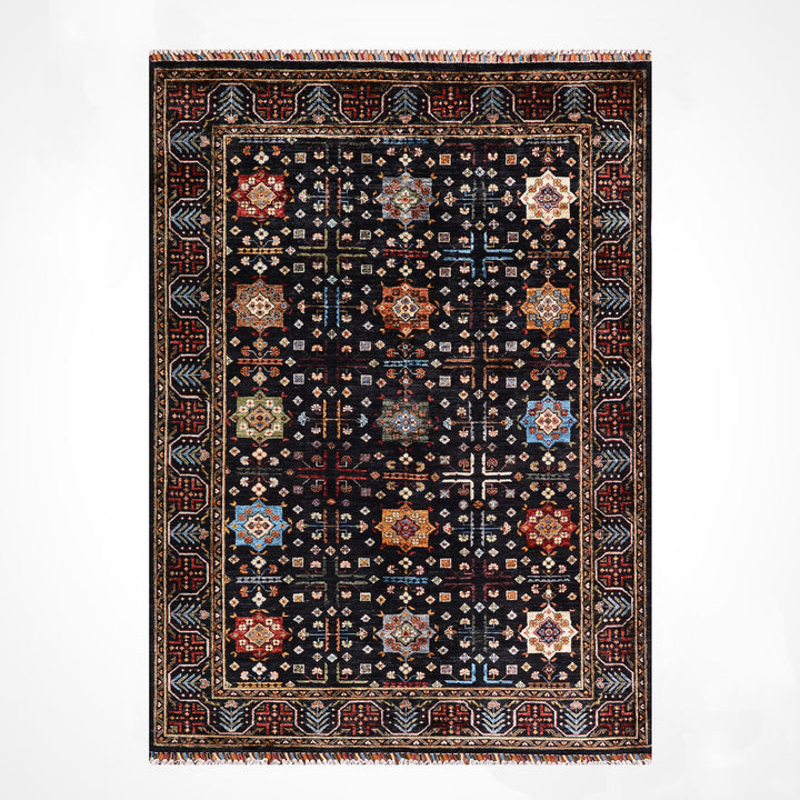 Veziri Bilcik Orijinal El Dokuması Siyah Kök Boya Yün Halı 154x210 3.23 Metrekare - 5x7 ft