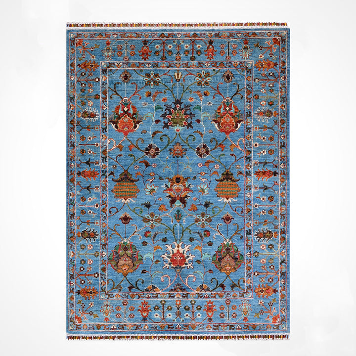 Sultani Binbirgece Orijinal El Dokuması Mavi Kök Boya Yün Halı 153x198 3.03 Metrekare - 5x6 ft