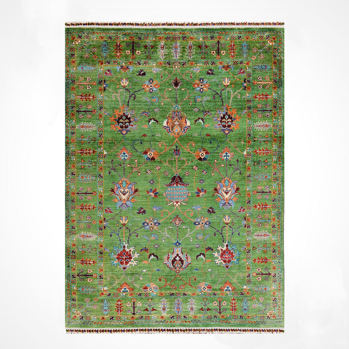 Sultani Binbirgece Orijinal El Dokuması Yeşil Kök Boya Yün Halı 154x209 3.22 Metrekare - 5x6 ft