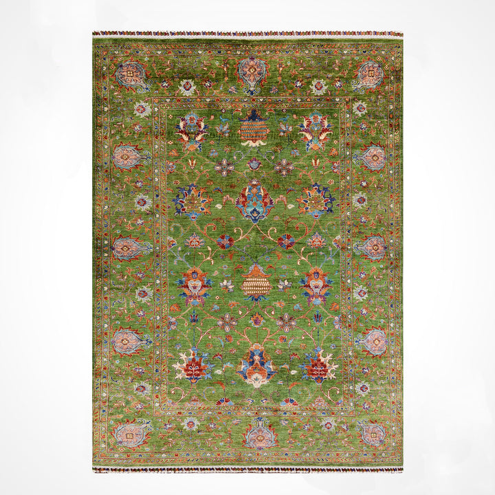 Sultani Binbirgece Orijinal El Dokuması Yeşil Kök Boya Yün Halı 169x248 4.19 Metrekare - 5x8 ft