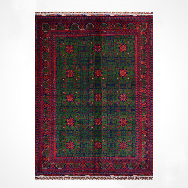 Afgan Halısı Yeşil Hamyap Orijinal El Dokuması Kök Boya Yün 163x234 3.81 Metrekare - 5x7 ft