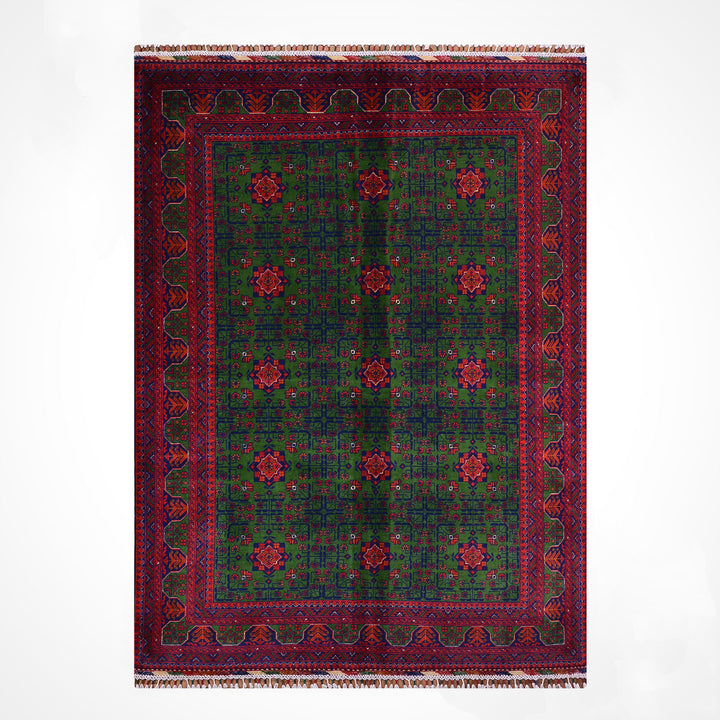 Afgan Halısı Yeşil Hamyap Orijinal El Dokuması Kök Boya Yün 163x234 3.81 Metrekare - 5x7 ft